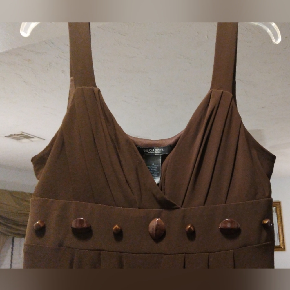 Bisou Bisou womens sleeveless v-neck brown dress back tie size 16 - Picture 2 of 5